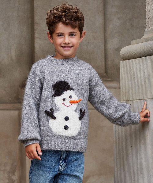 Snømann med intarsia i Bodil 2–10 år