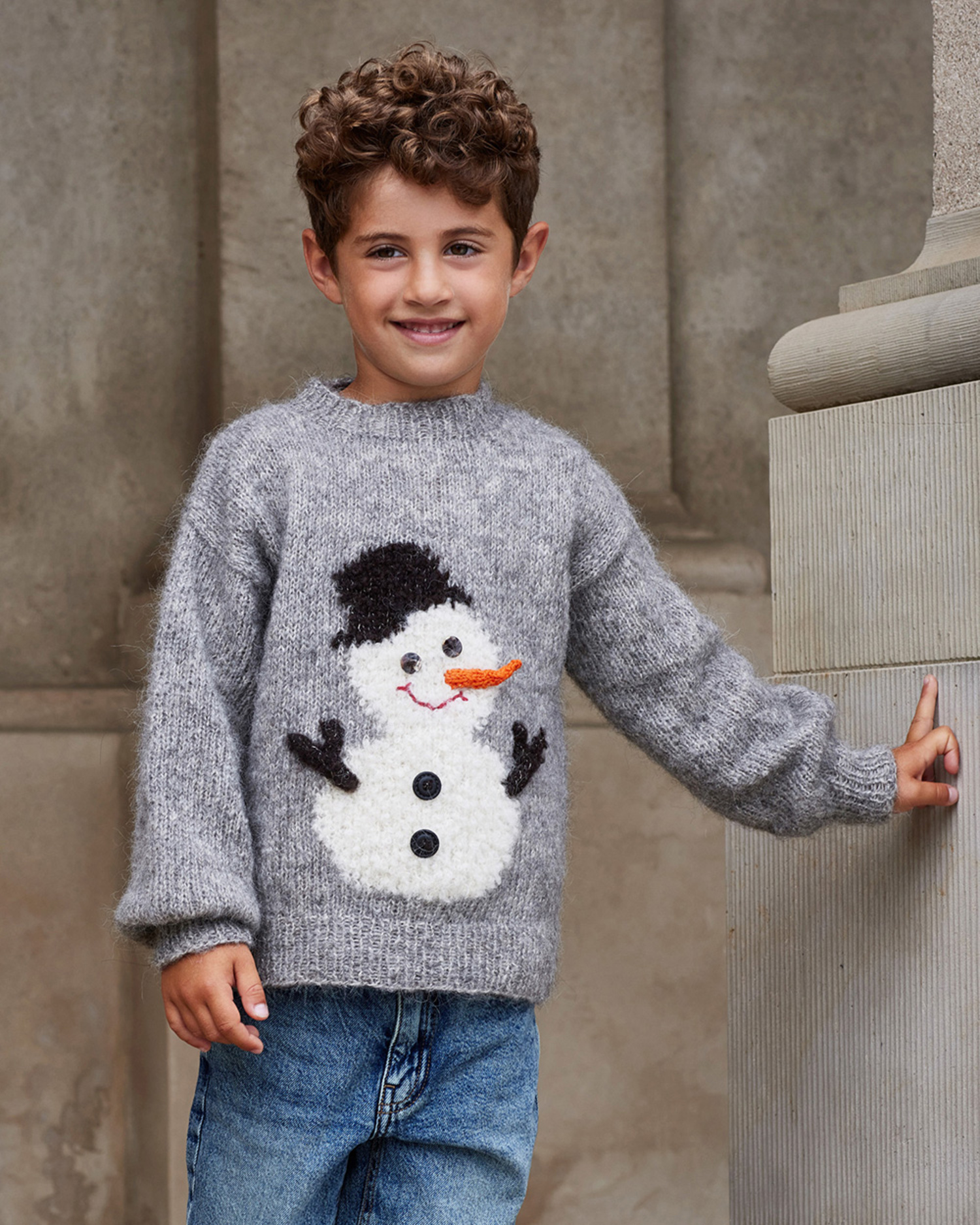 Snømann med intarsia i Bodil 2–10 år